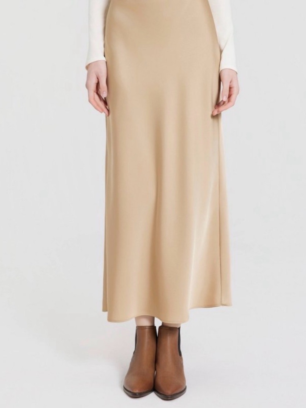 Zara Satin Bias Maxi Skirt in beige